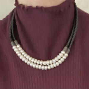 BRIGHTON LOOK- A - LIKE PEARL LEATHER COLLAR NECKLACE